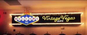 Vintage vegas Slot Sign on the 2nd floor of The D!