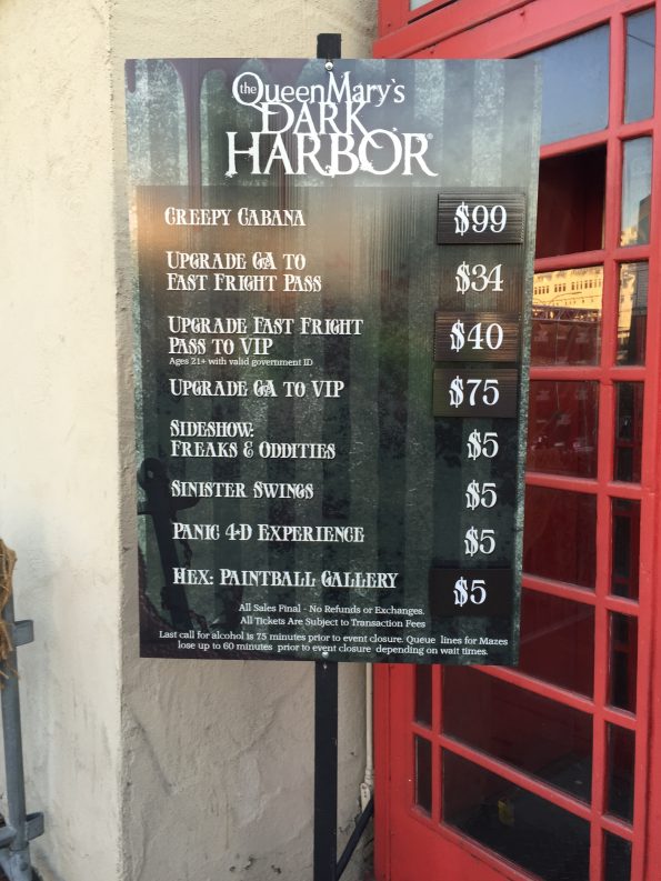 Queen Mary's Dark Harbor Pricing